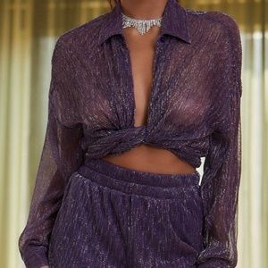 Victoria Purple Sheer Long Sleeve Button Up Top